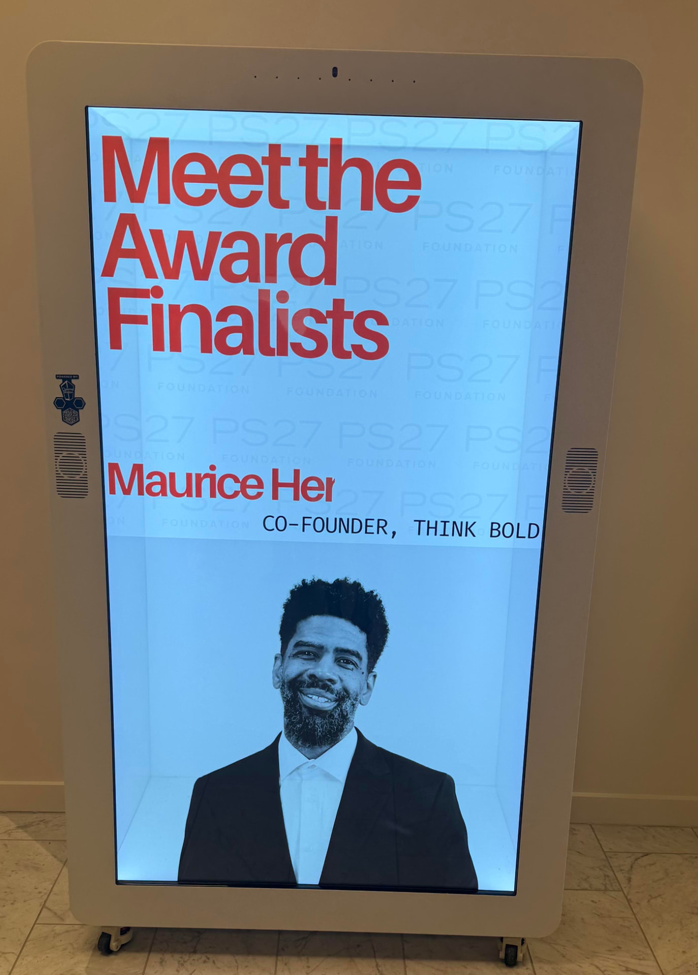 Digital kiosk reading “Meet the Award Finalists — Maurice Henderson, Co-Founder, Think Bold”